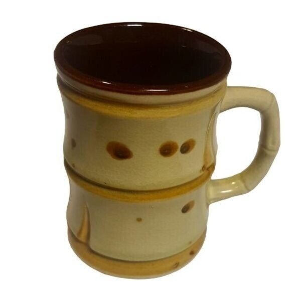 BALDELLI MCM Glazed Art Pottery Bamboo Coffee Mug Tea Cup Chartreuse Green Vtg - Picture 1 of 6
